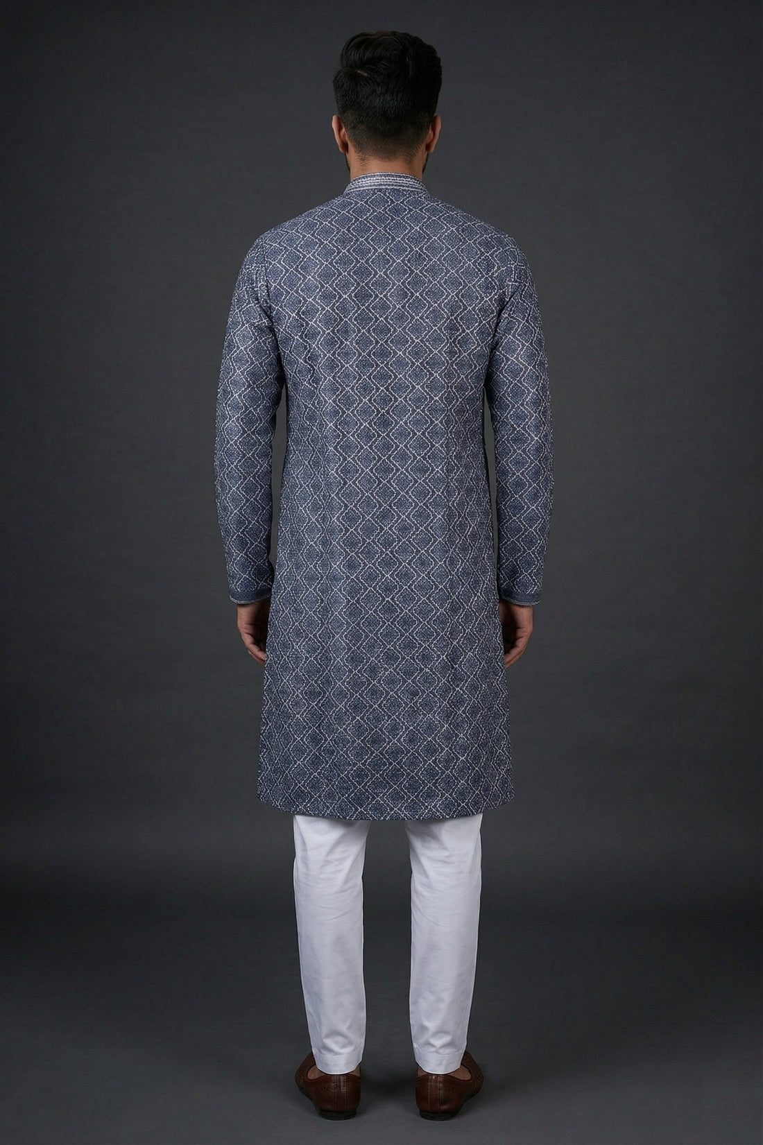 Royal Navy Geometric Jacquard Kurta For Men