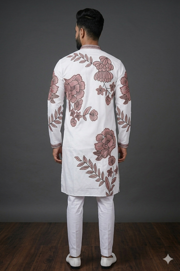 Ivory Rose Floral Embroidered Designer Men’S Kurta