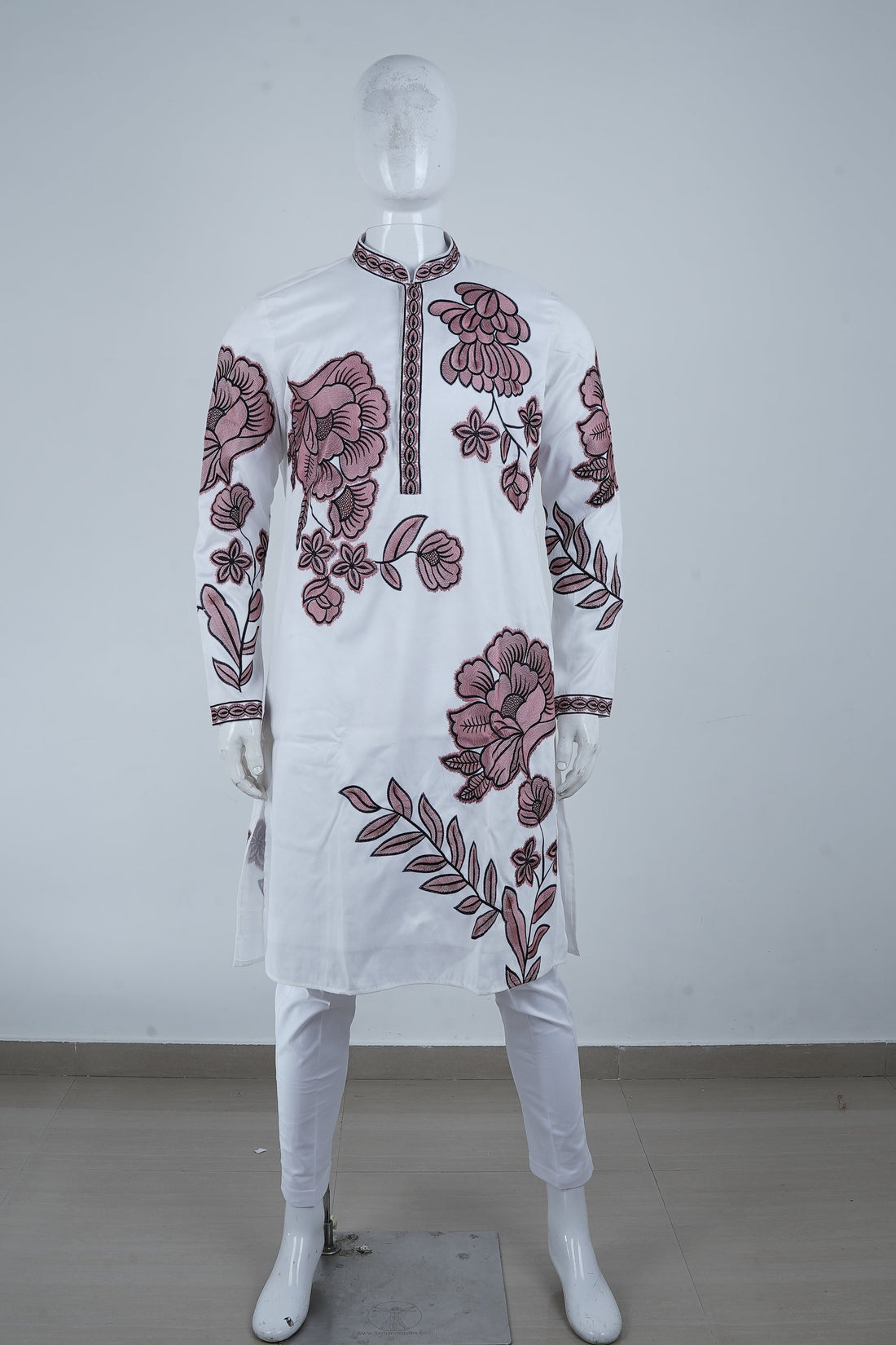 Ivory Rose Floral Embroidered Designer Men’S Kurta