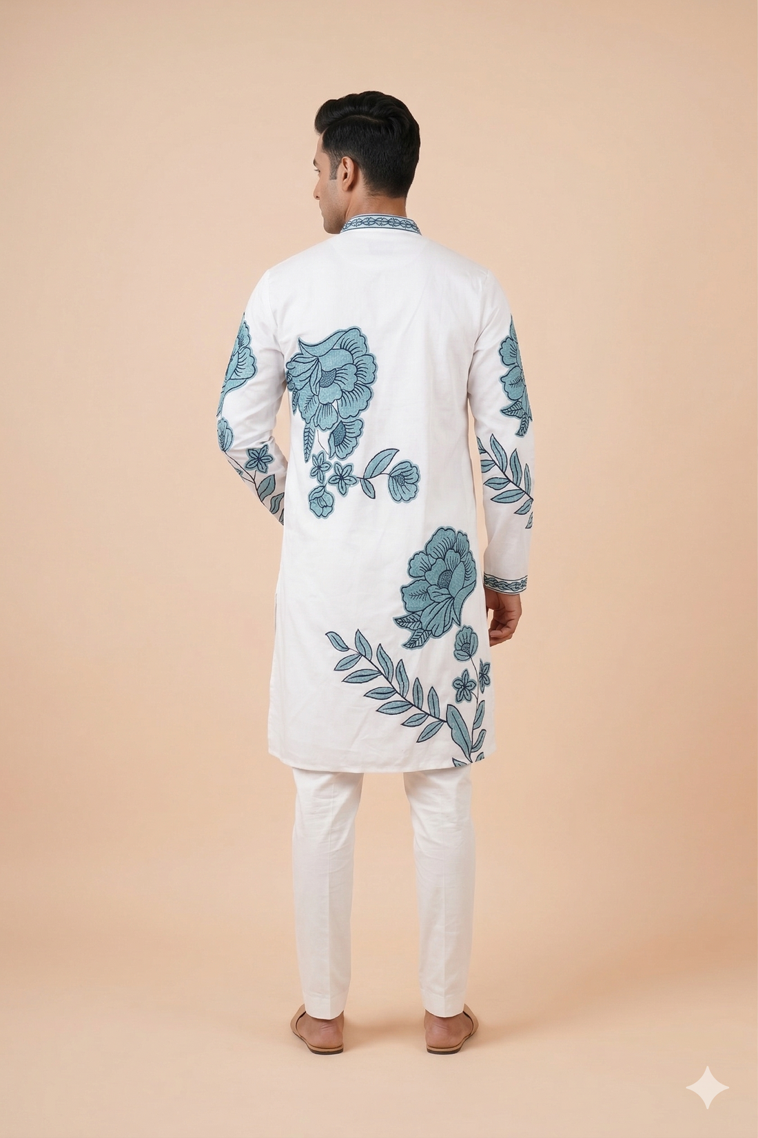 Ivory Floral Embroidered Designer Men’S Kurta