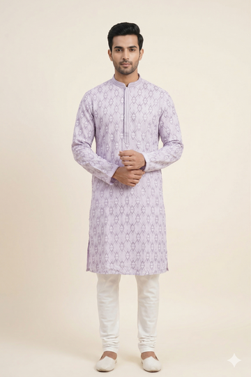 Lavender Geometric Printed Festive Men’S Kurta