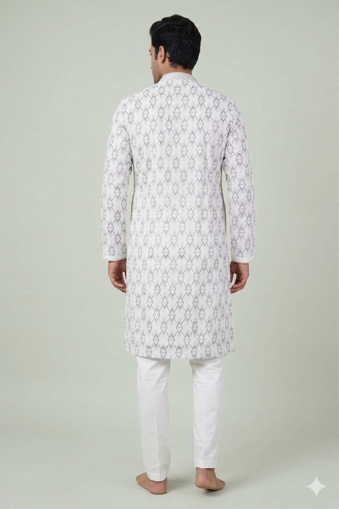 Ivory Grey Geometric Printed Classic Men’S Kurta