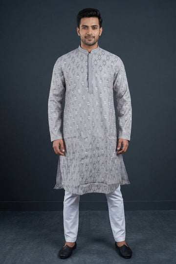 Elegant Grey Jacquard Designer Men’S Kurta