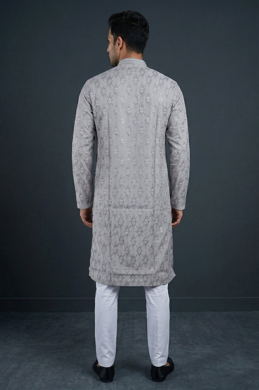 Elegant Grey Jacquard Designer Men’S Kurta