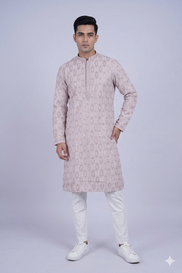 Blush Beige Sequins Geometric Designer Men’S Kurta