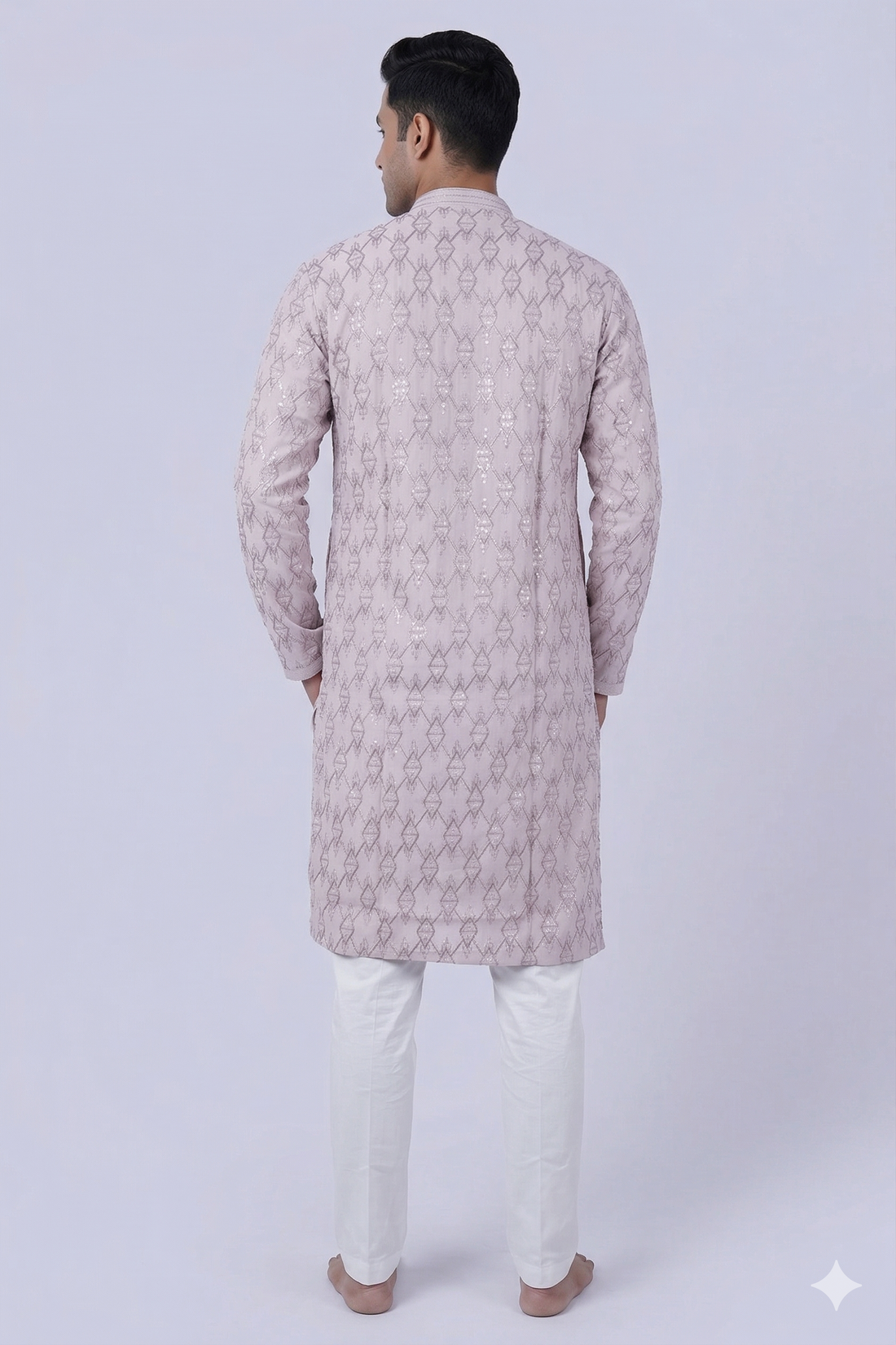 Blush Beige Sequins Geometric Designer Men’S Kurta