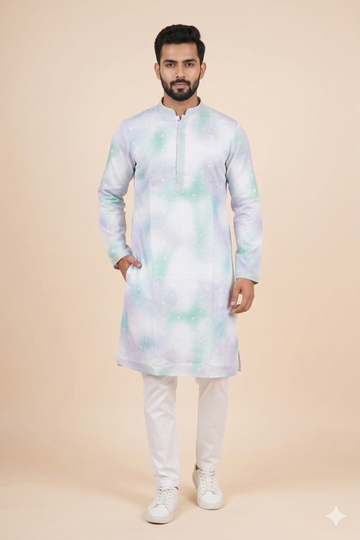Sky Blue Ombre Sequin Designer Men’S Kurta
