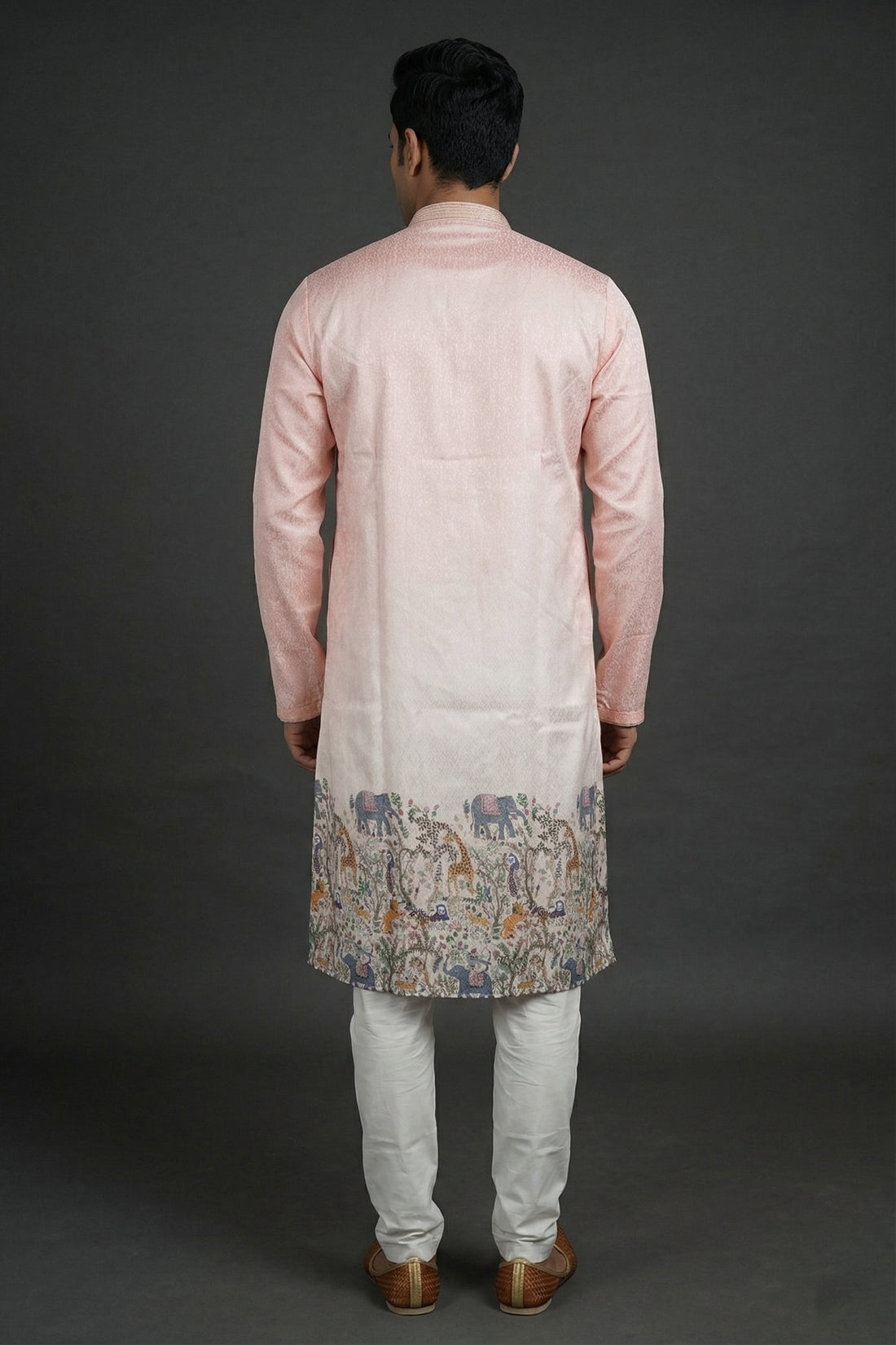Blush Pink Heritage Print Festive Kurta For Men