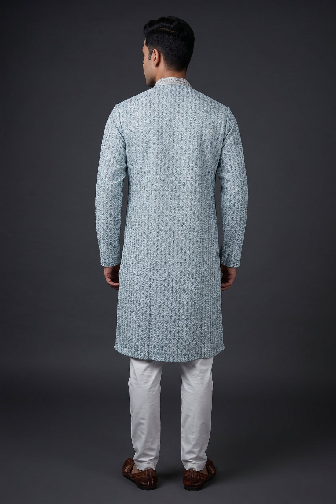 Pastel Mint Geometric Printed Kurta For Men