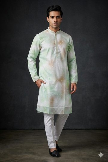 Pastel Mint Abstract Printed Designer Men’S Kurta