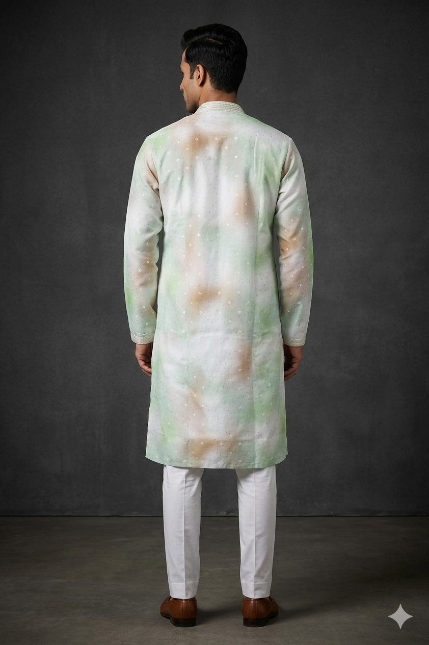 Pastel Mint Abstract Printed Designer Men’S Kurta
