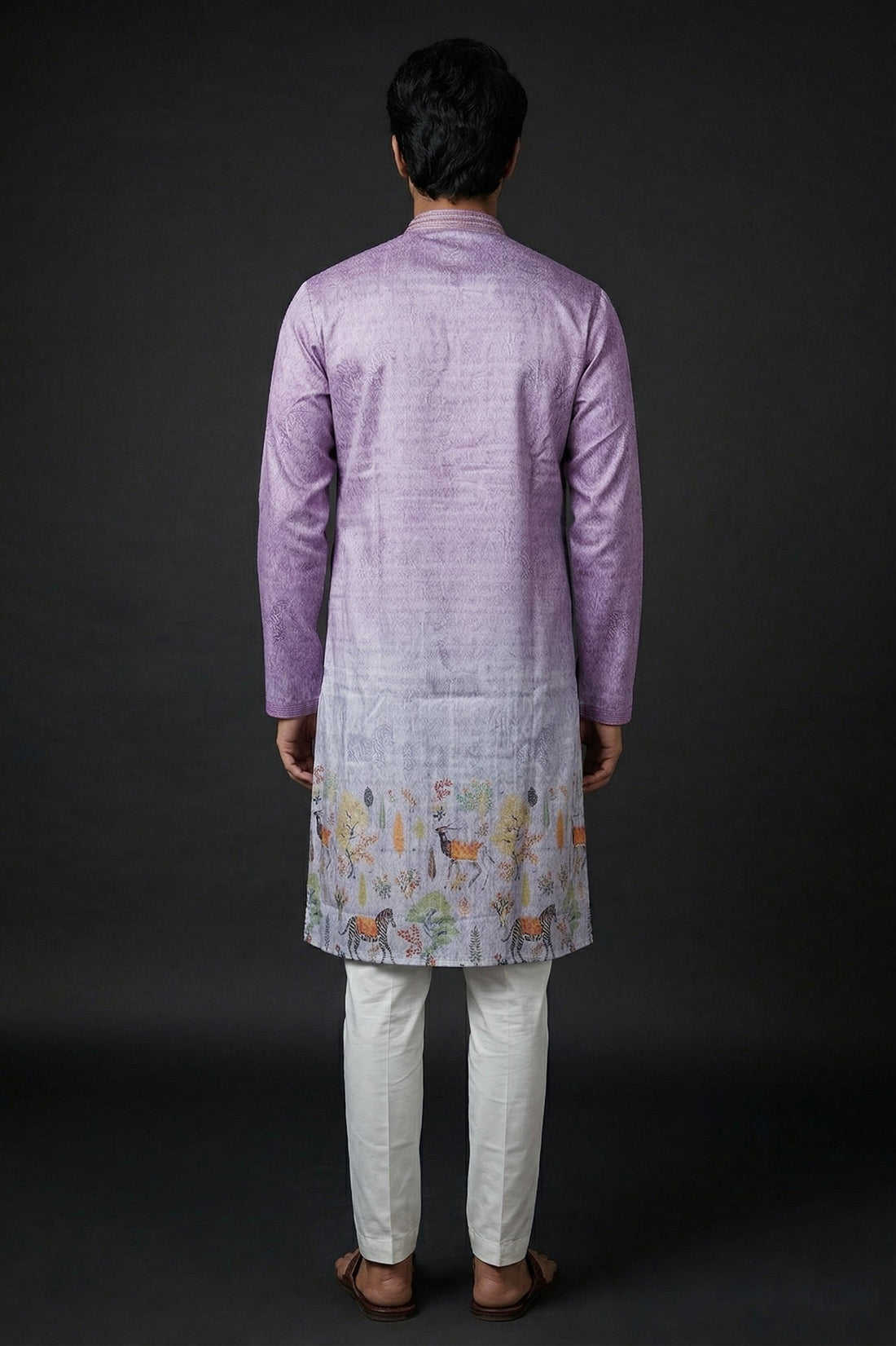Lavender Scenic Print Designer Kurta For Men