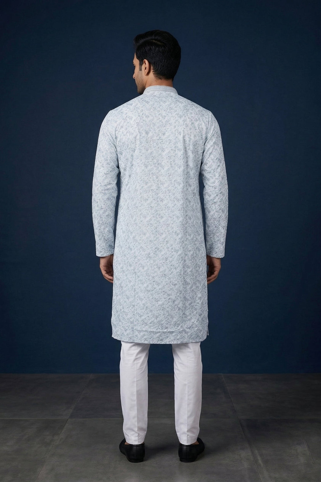 Elegant Ice Grey Textured Designer Men’S Kurta