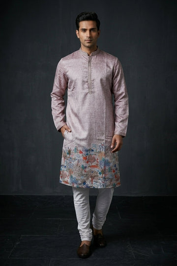 Mauve Shimmer Landscape Print Men’S Kurta