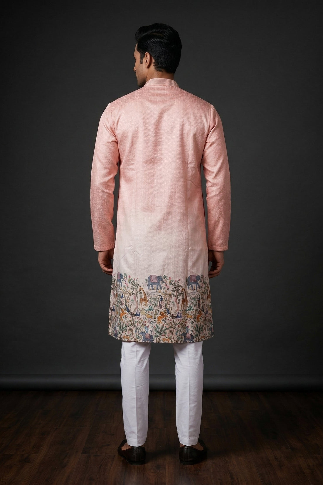 Blush Pink Heritage Print Men’S Designer Kurta