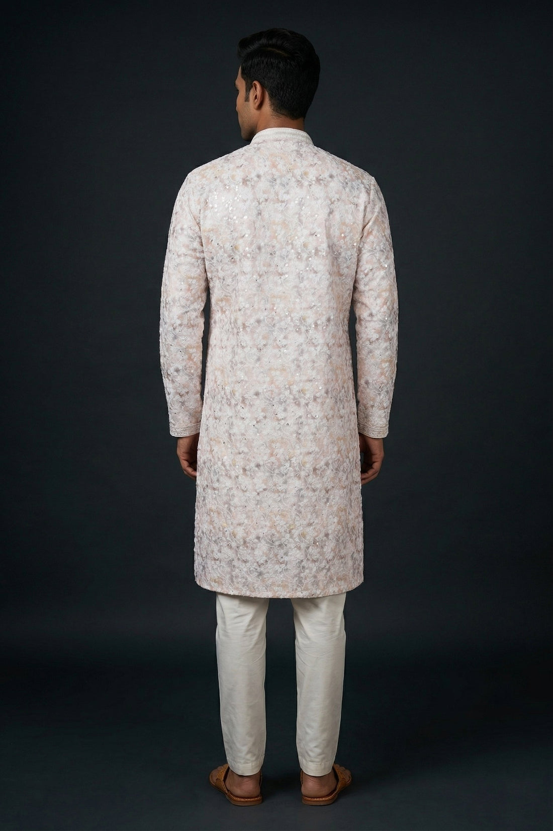 Ivory Floral Textured Designer Kurta For Men