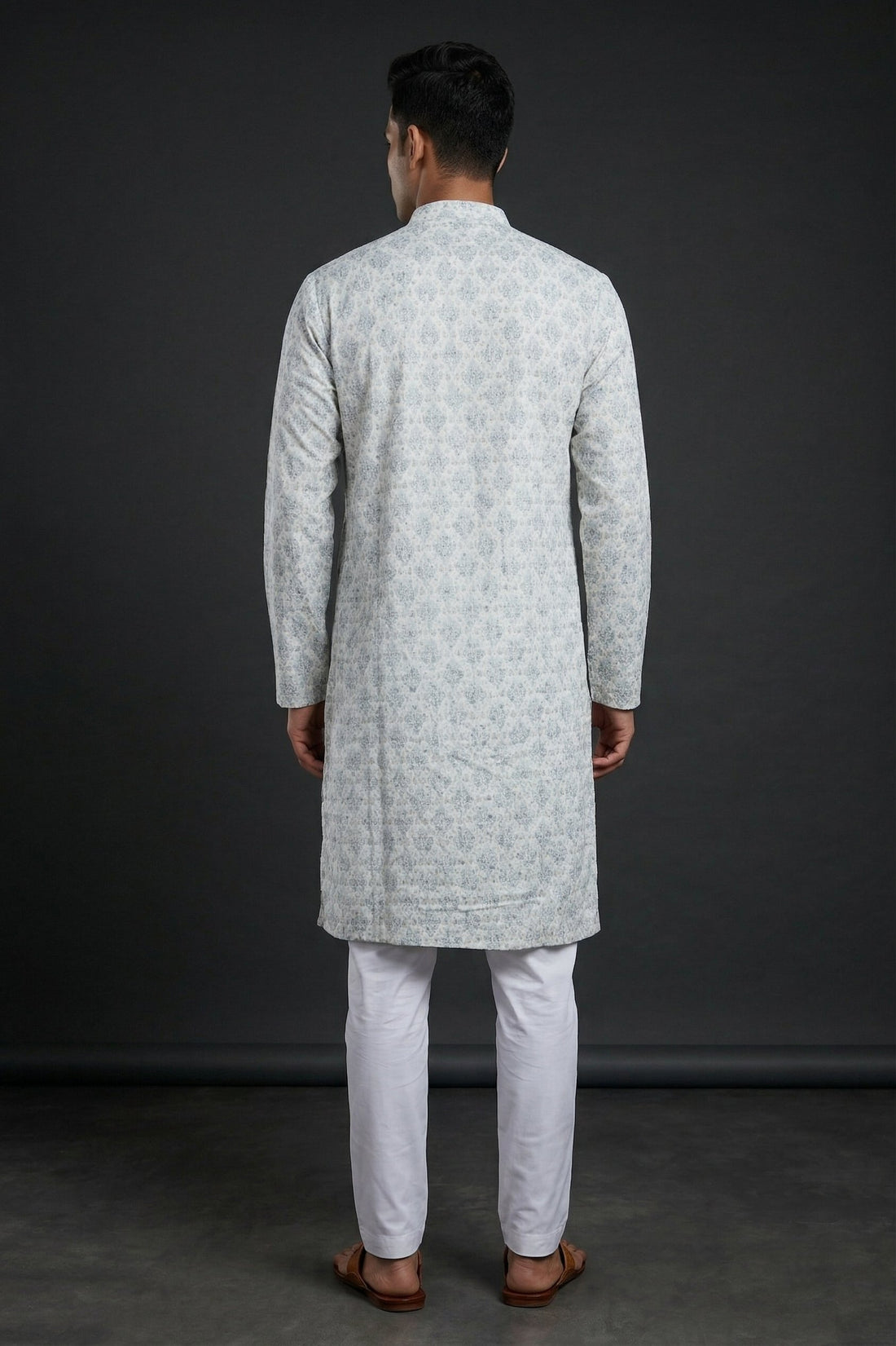 Silver Mist Printed Designer Kurta For Men