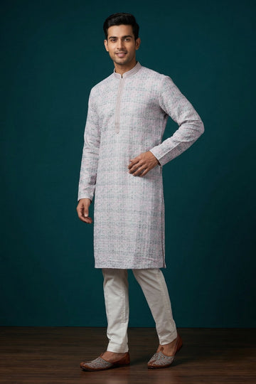 Pastel Lavender Printed Ethnic Kurta For Men