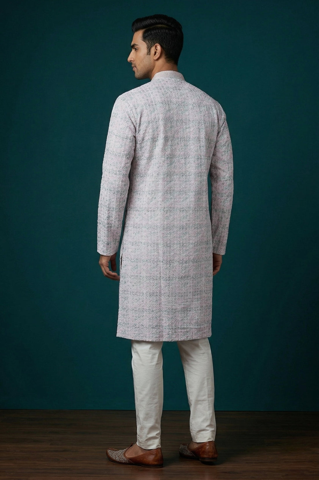 Pastel Lavender Printed Ethnic Kurta For Men
