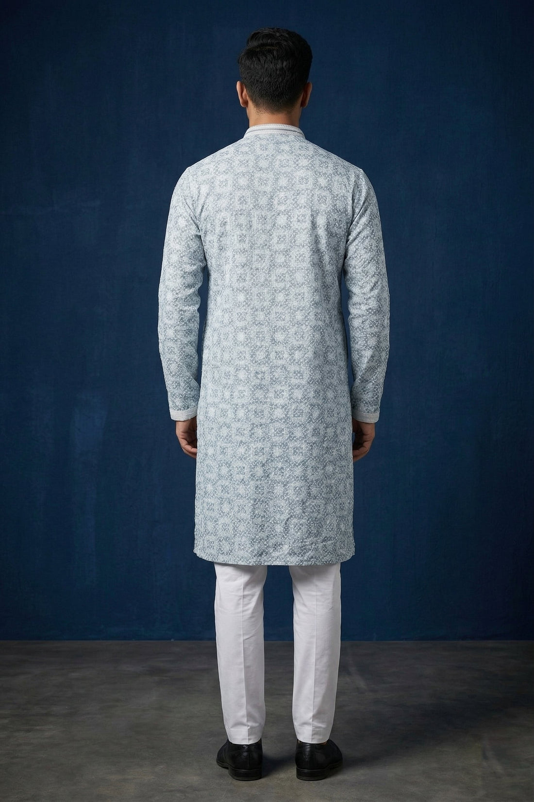 Powder Blue Jacquard Pattern Designer Men’S Kurta