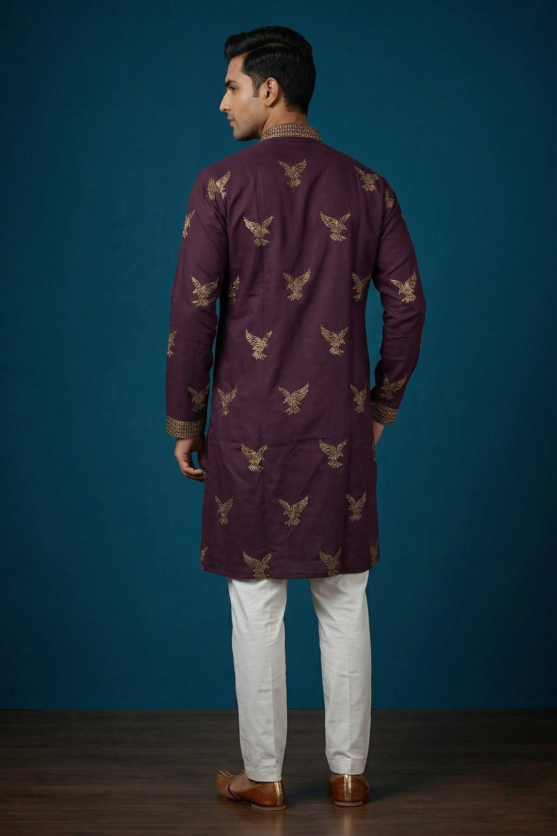 Royal Plum Embroidered Ethnic Kurta For Men