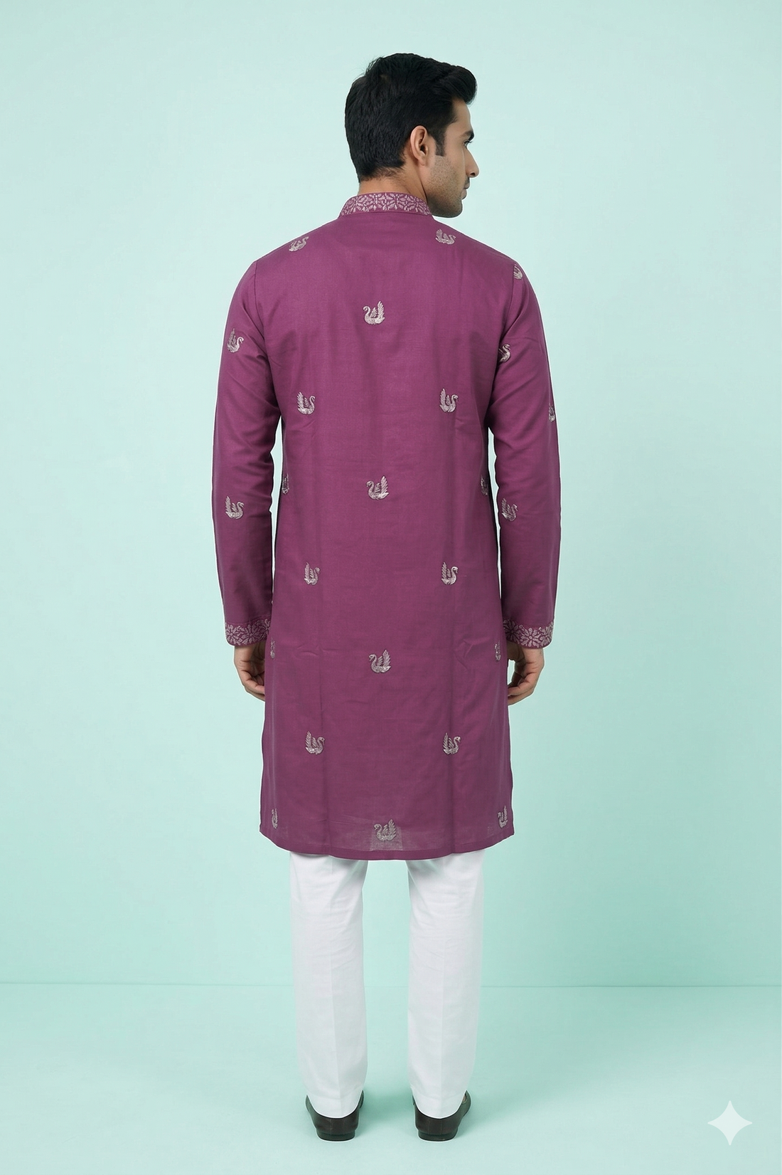 Wine Purple Embroidered Festive Men’S Kurta