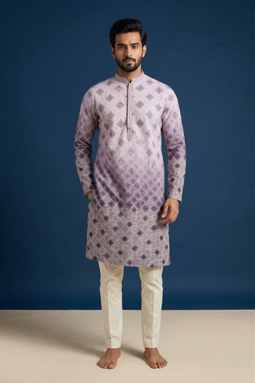 Lavender Diamond Weave Designer Kurta For Men