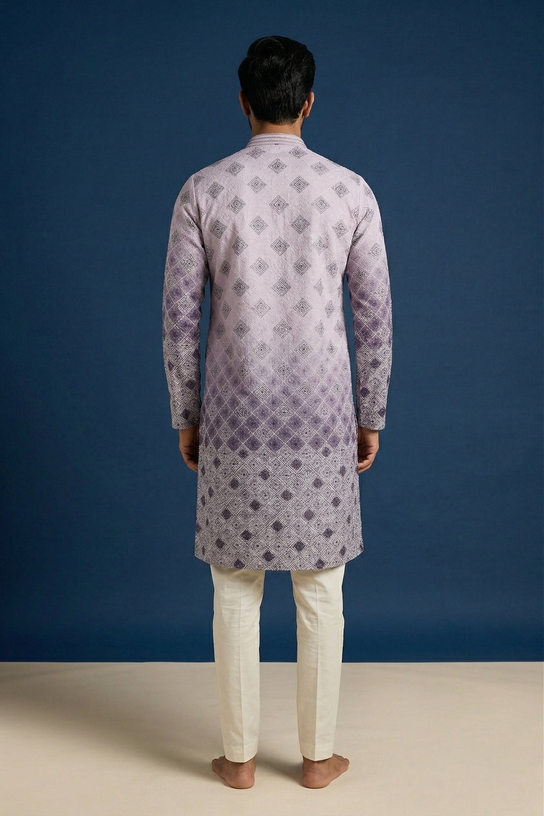 Lavender Diamond Weave Designer Kurta For Men