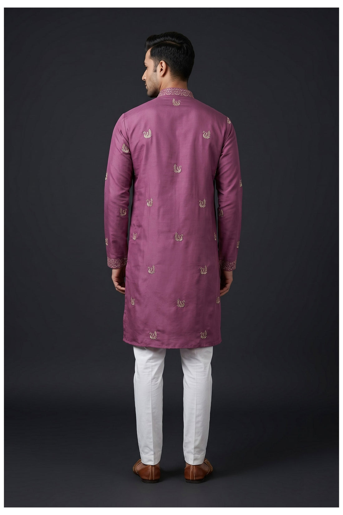 Wine Embroidered Men'S Kurta Set
