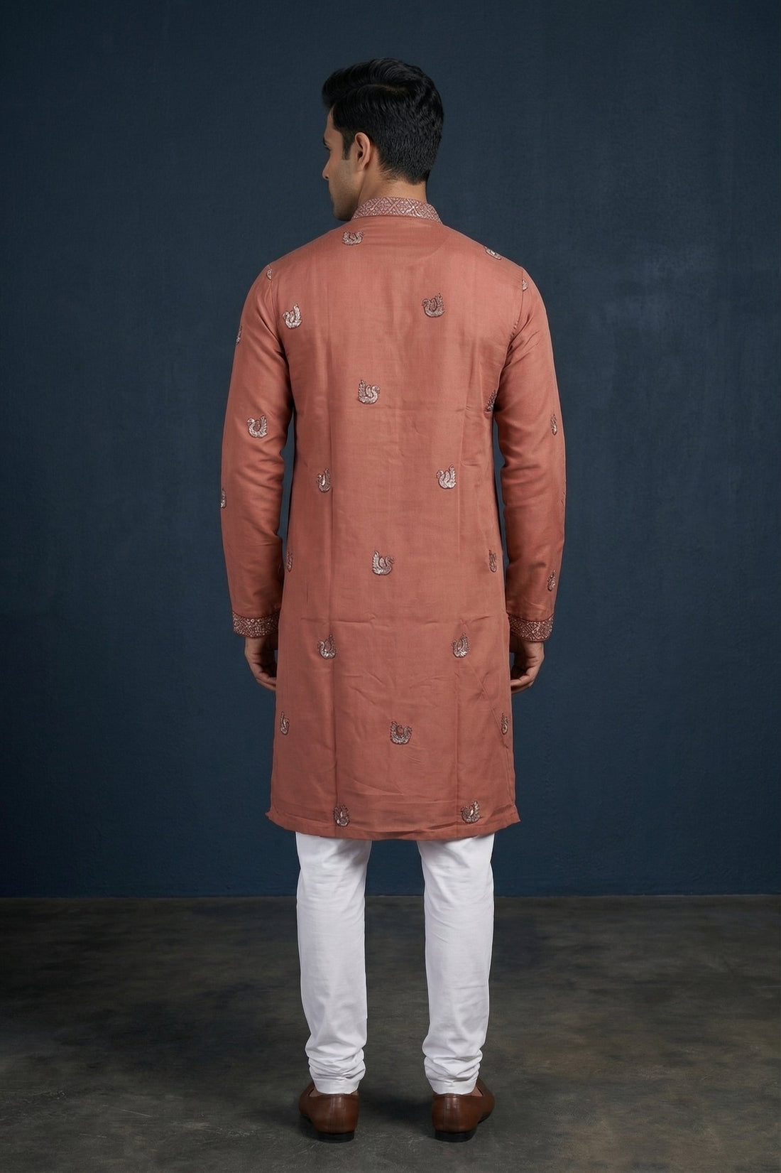 Rust Orange Embroidered Festive Men’S Kurta