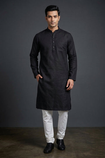 Classic Black Solid Cotton Men’S Kurta