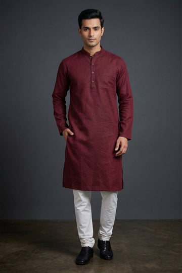 Maroon Classic Solid Cotton Men’S Kurta