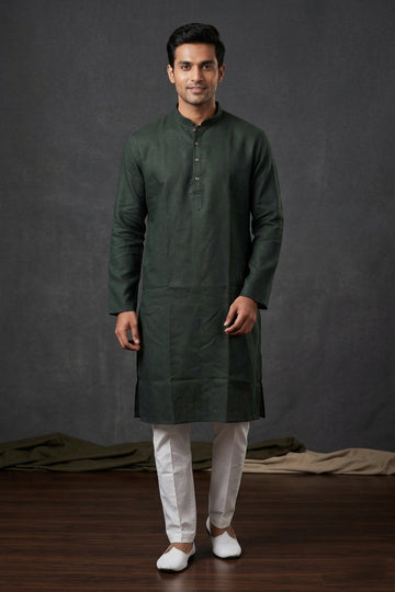 Classic Forest Green Solid Kurta For Men