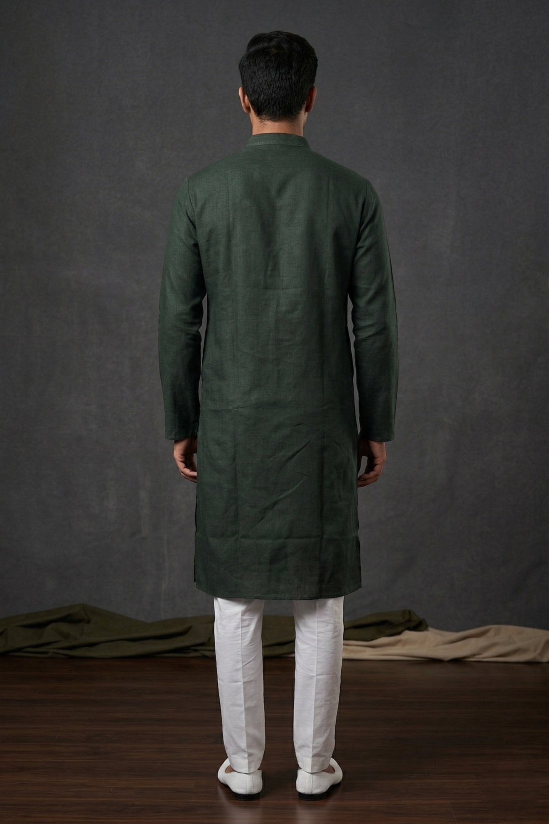 Classic Forest Green Solid Kurta For Men
