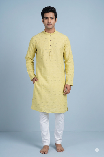 Sunshine Yellow Textured Casual Men’S Kurta