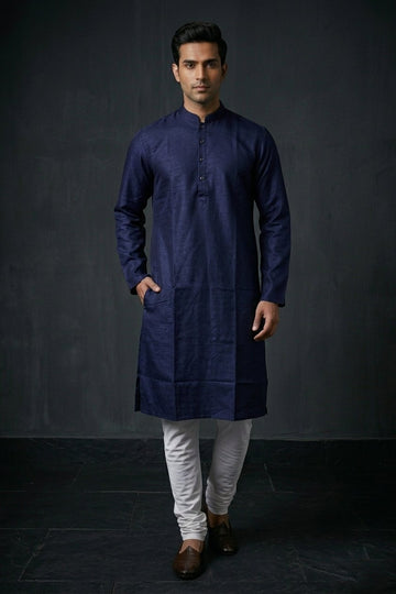 Navy Blue Classic Solid Cotton Men’S Kurta