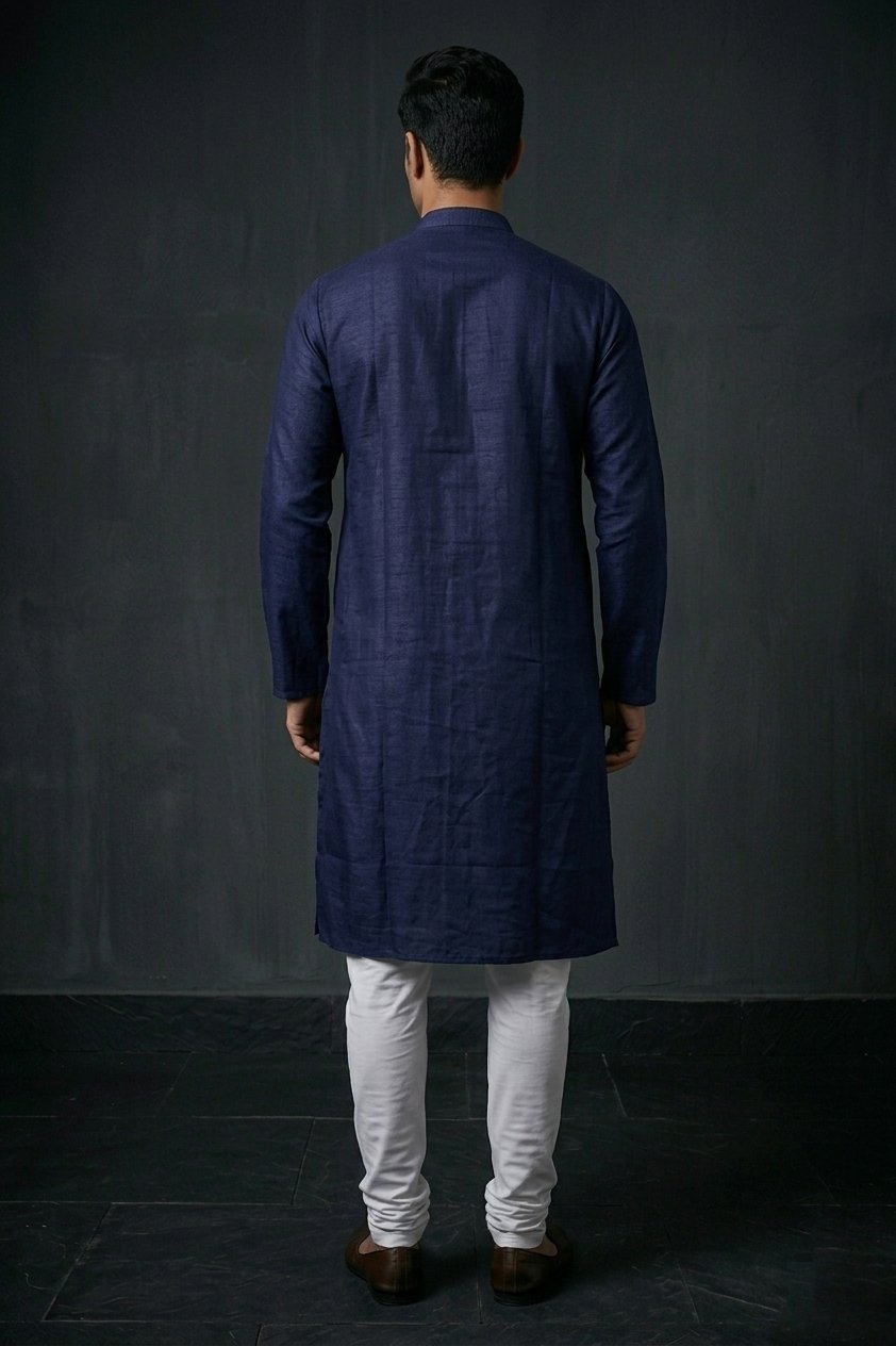 Navy Blue Classic Solid Cotton Men’S Kurta