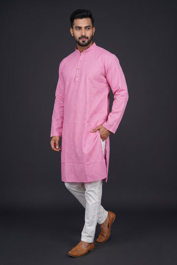Classic Candy Pink Casual Kurta For Men