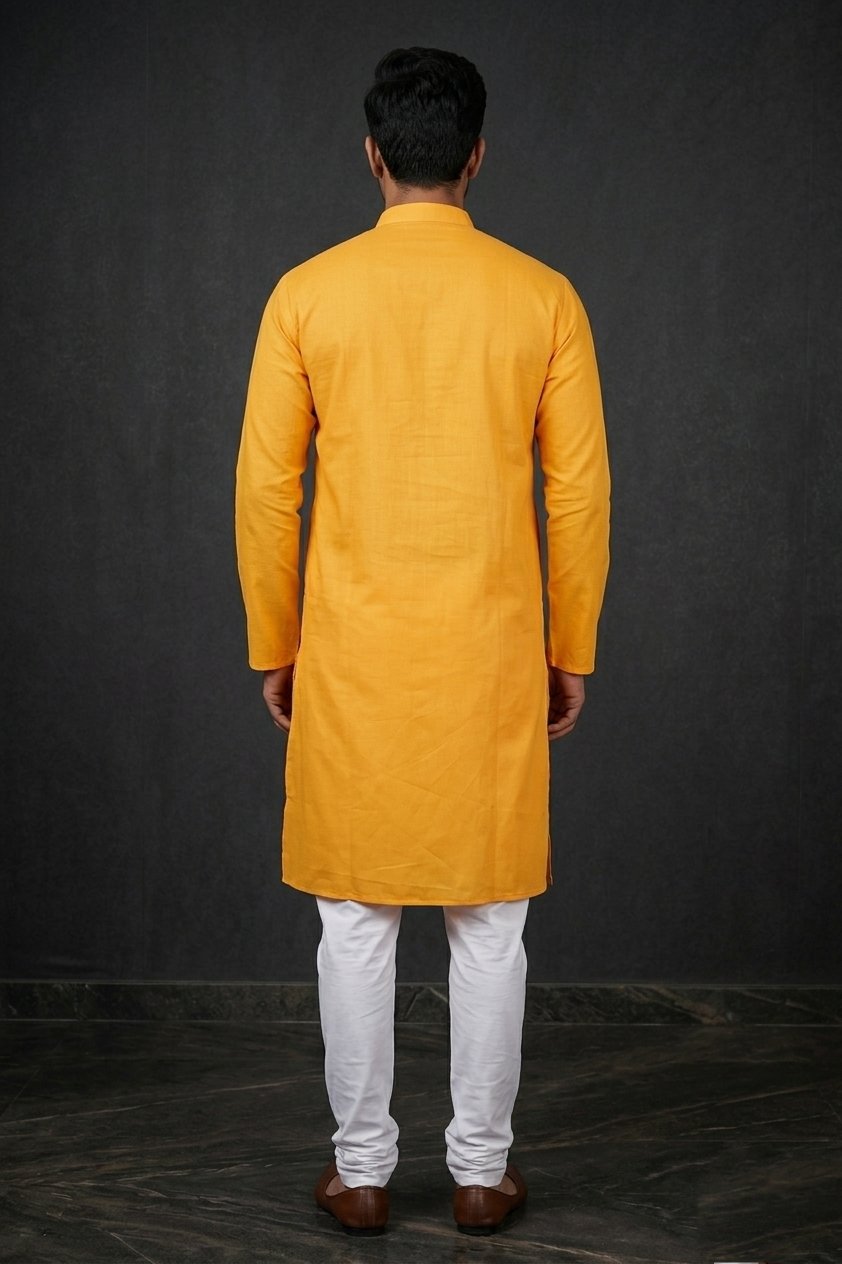 Mustard Yellow Classic Solid Cotton Men’S Kurta