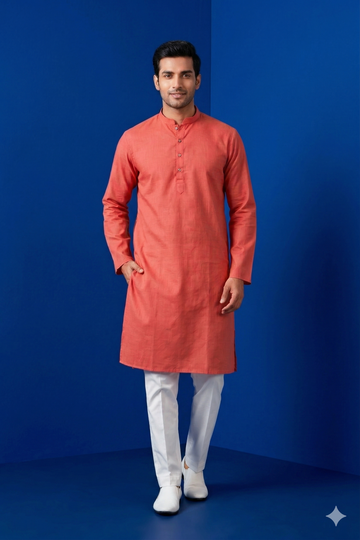 Coral Orange Classic Men’S Kurta