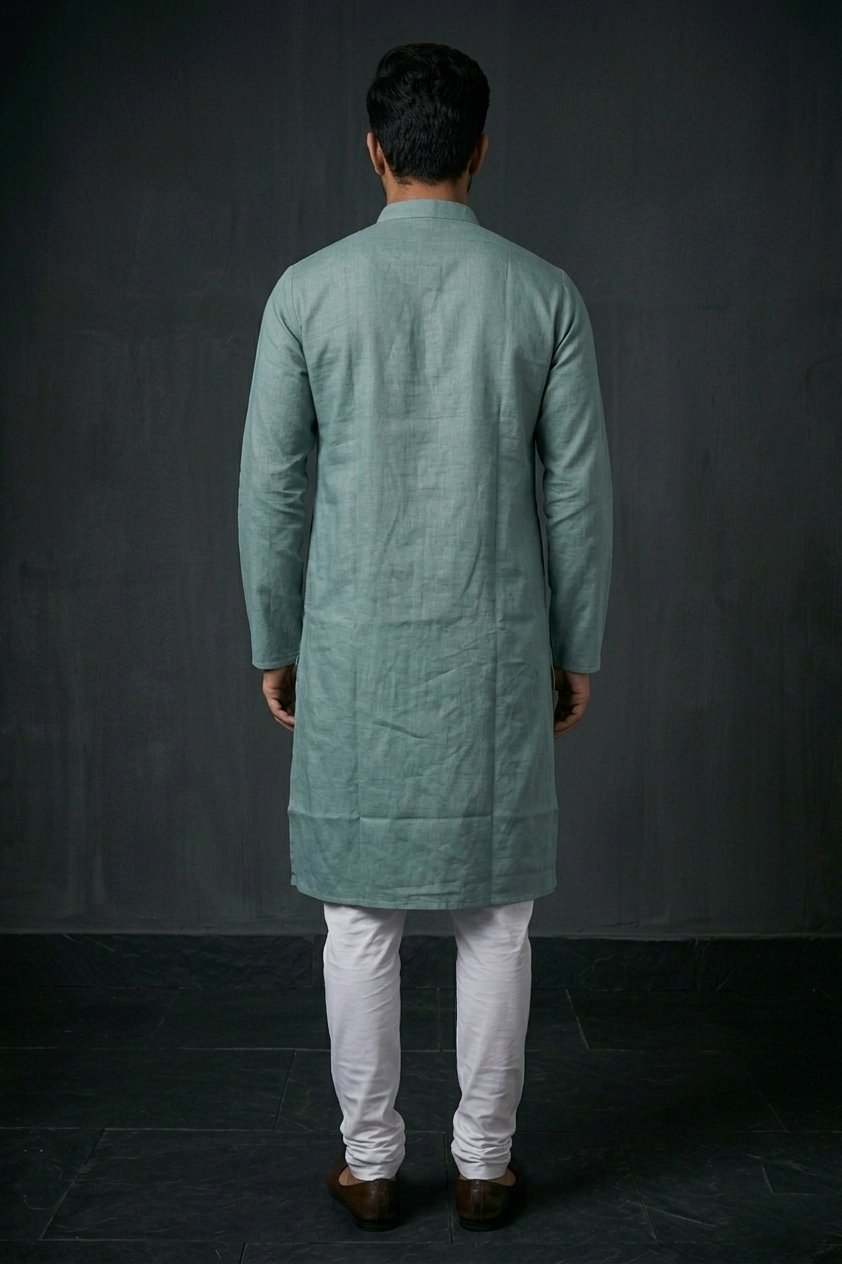 Dusty Mint Green Solid Cotton Men’S Kurta
