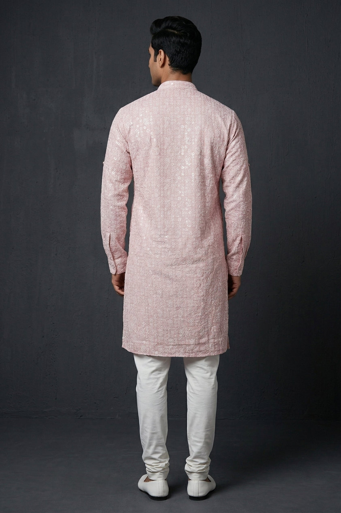 Blush Pink Textured Designer Kurta For Men