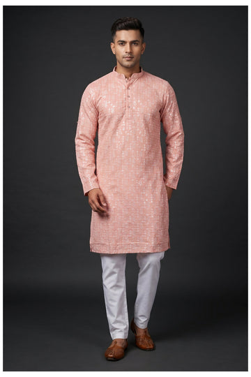 Light Rose Gold Embellished Men'S Kurta