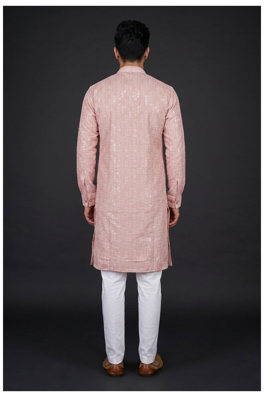 Light Rose Gold Embellished Men'S Kurta