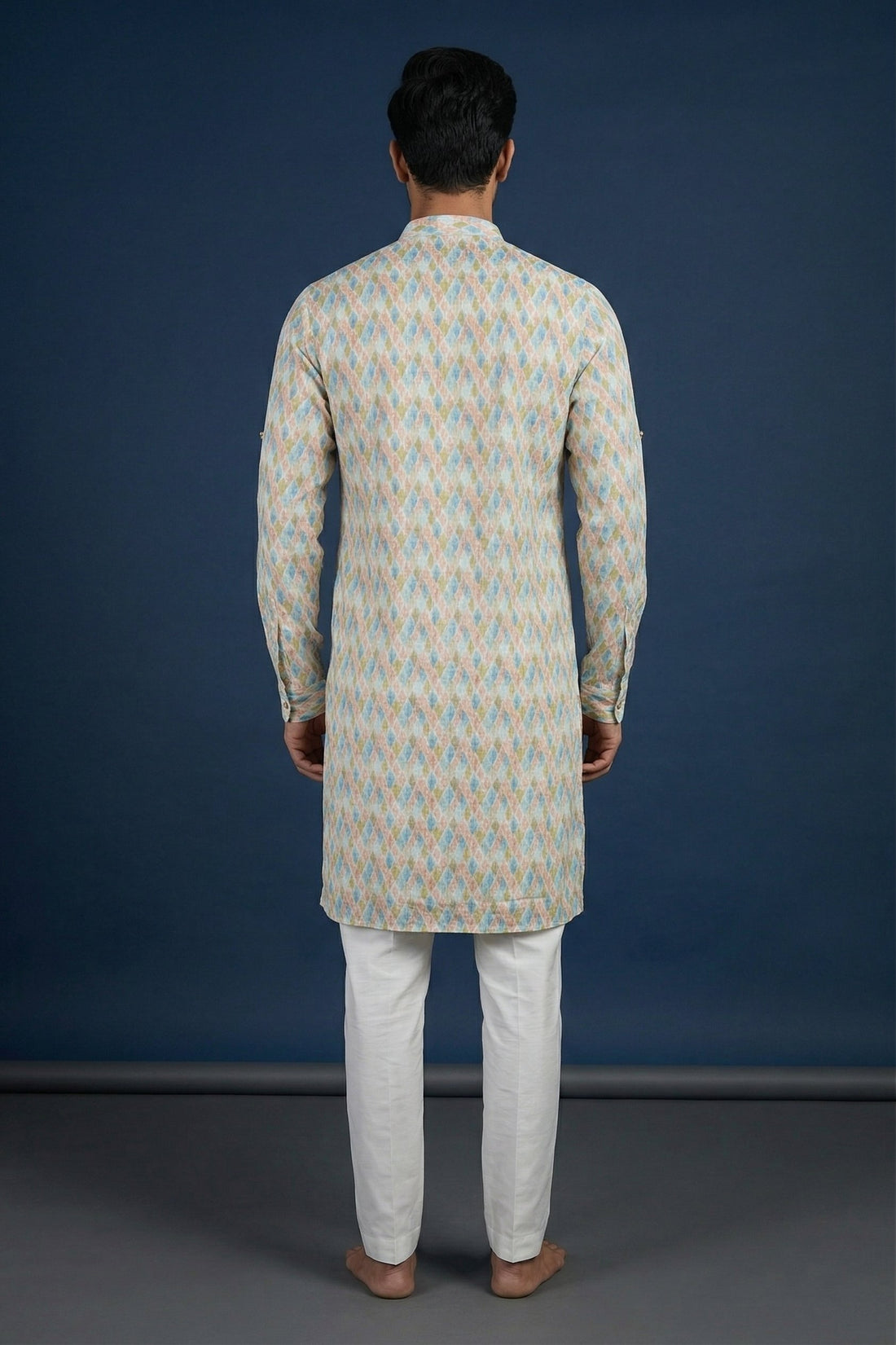 Pastel Diamond Print Ethnic Kurta For Men