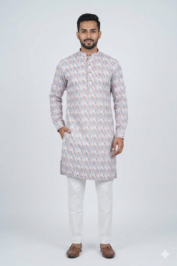 Pastel Multicolor Ikat Print Men’S Kurta