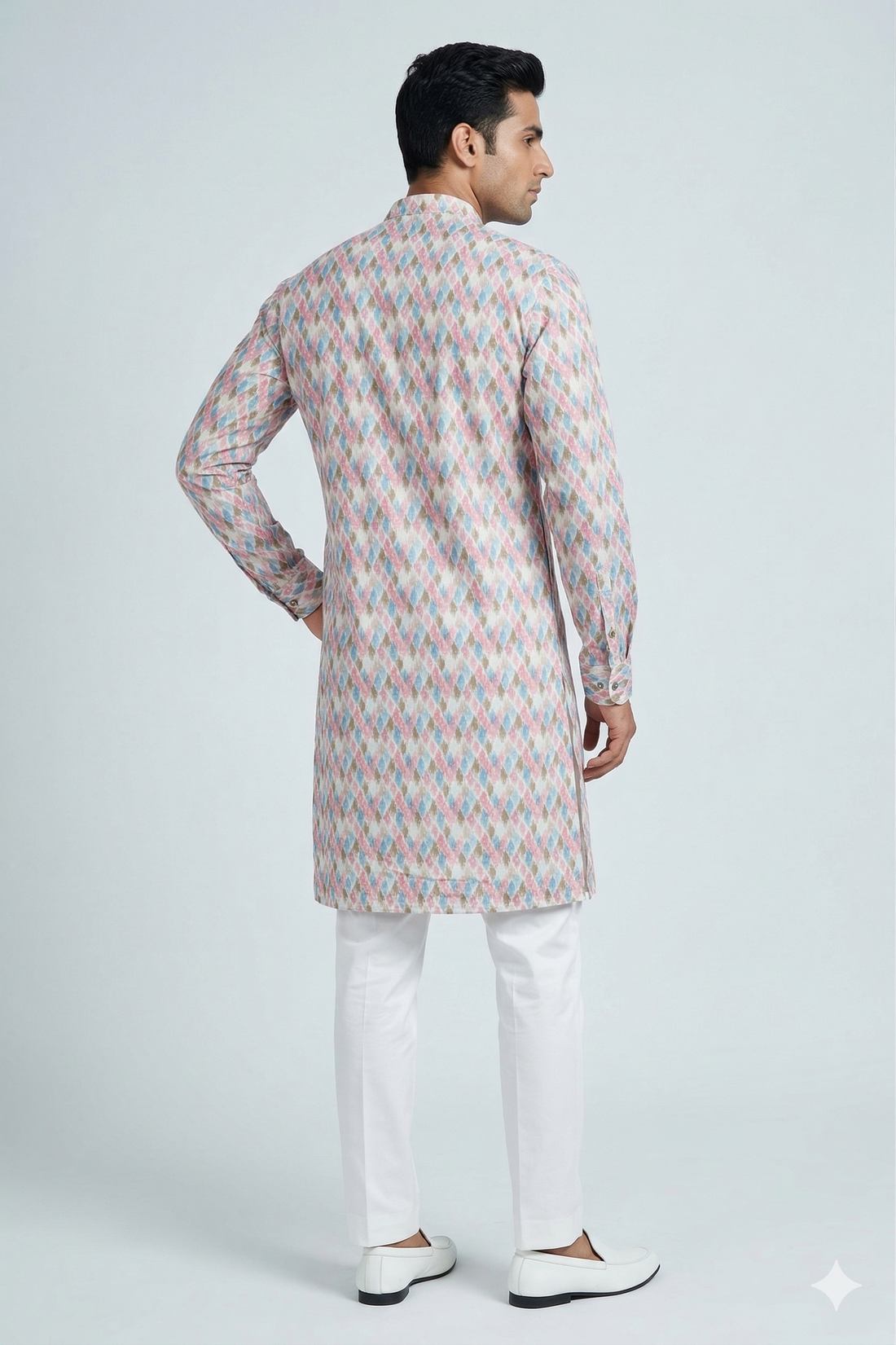 Pastel Multicolor Ikat Print Men’S Kurta