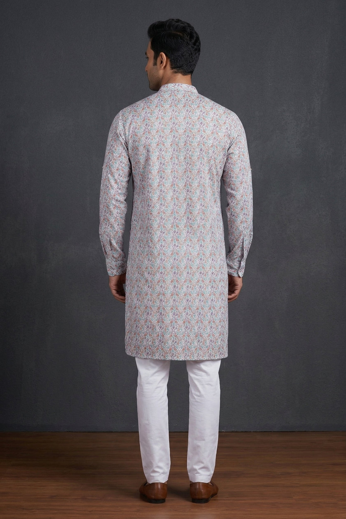 Pastel Floral Printed Cotton Men’S Kurta