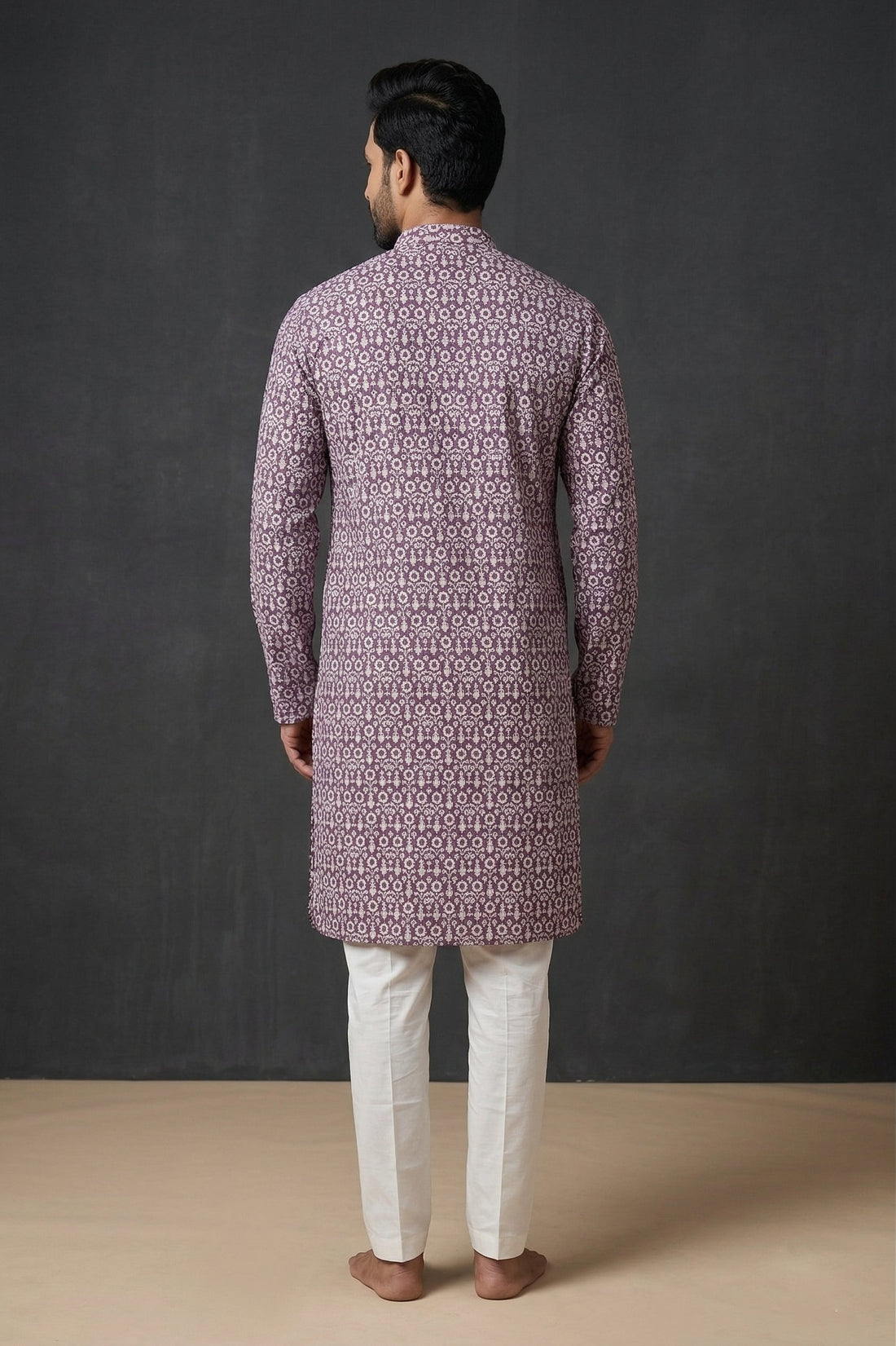 Dark Lavander Geometric Printed Men’S Kurta