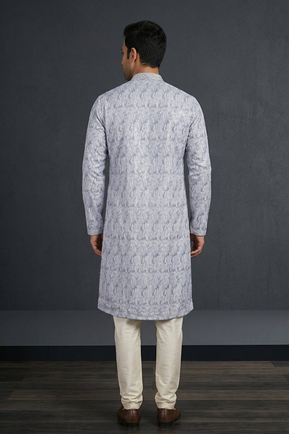 Silver Grey Textured Jacquard Men’S Kurta